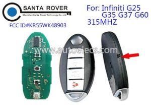 for Nissan Infiniti G25 G35 G37 Q60 Smart Remote Key 315MHz 4b Trunk Kr55wk48903 with Emergency Key