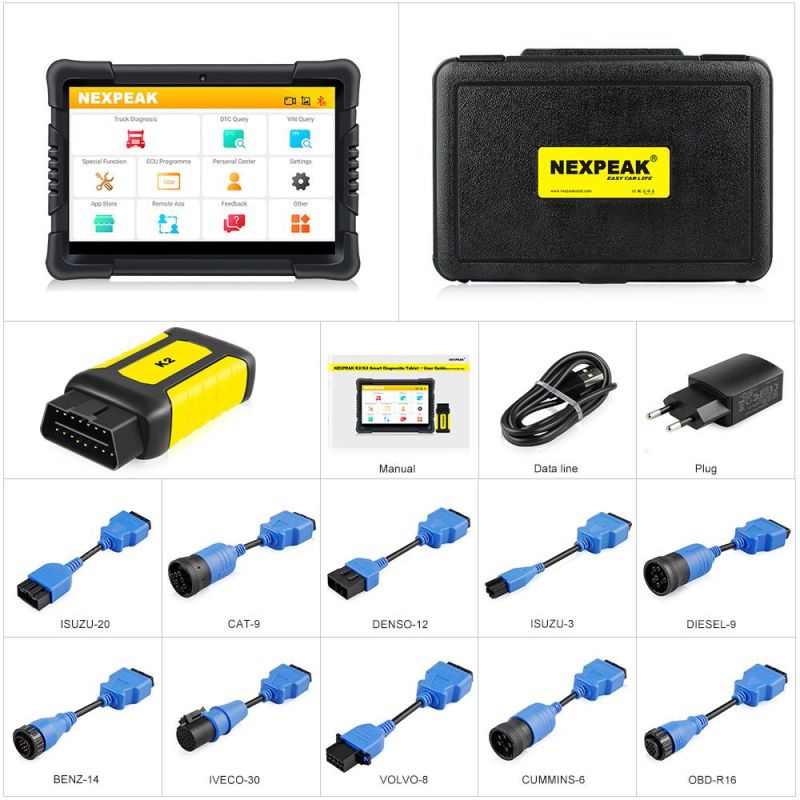 Nexpeak K2 Heavy Duty Truck Diagnostic Scanner Engine ABS Airbag DPF Odometer Adjustment Full System Truck Diesel OBD2 Diagnostic Tool