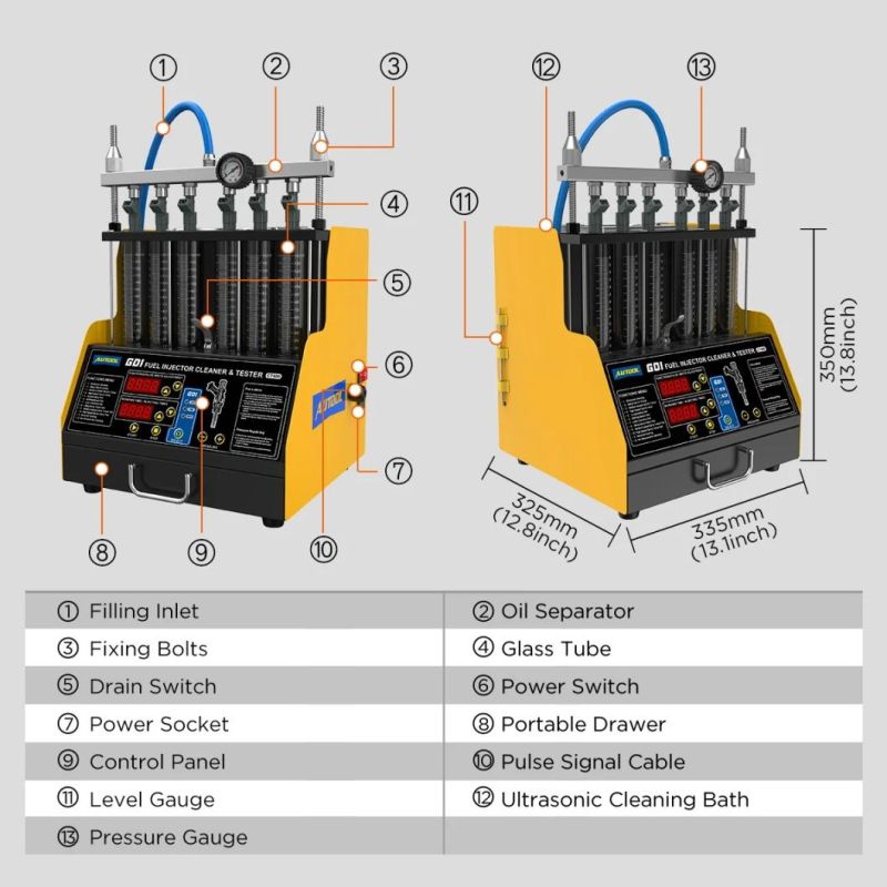 Autool CT400 Gdi Injector Tester Cleaner Machine 6 Cylinders Fuel Injector Cleaner Tester for Car Motorcycle 110V 220V