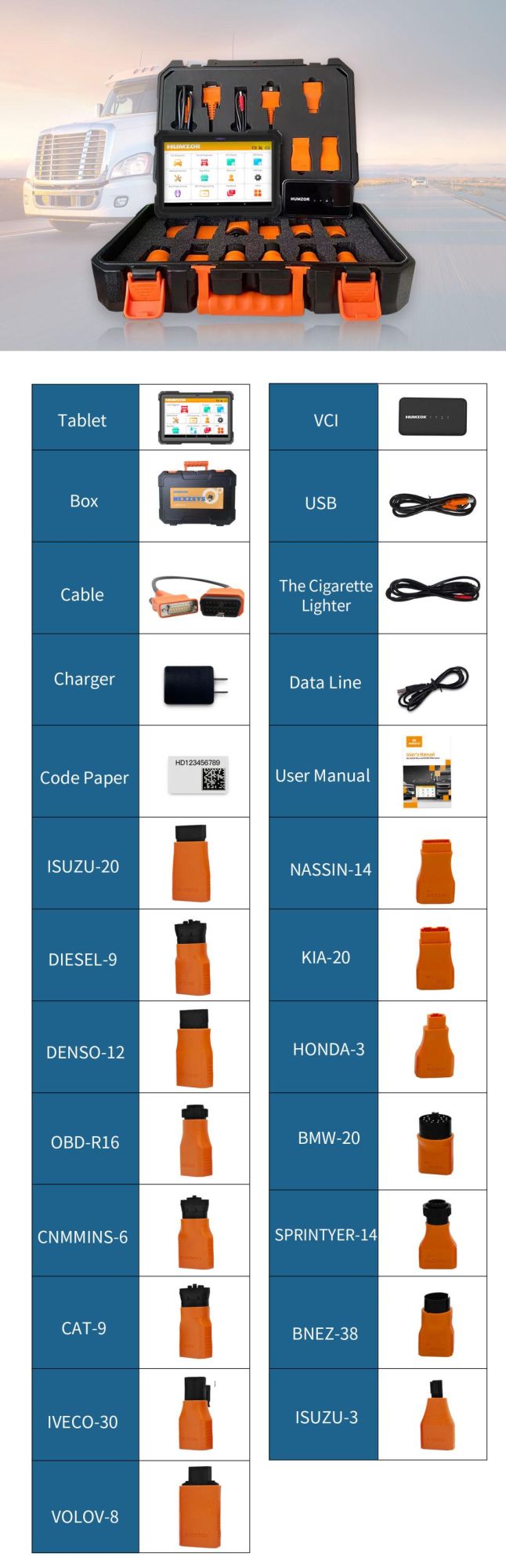 2022 New Humzor Ns666s Diagnostic for Both 12V Gasoline Cars and 24V Diesel Heavy Truck OBD2 Diagnostic Scanner All Systems ABS Airbag DPF Oil Reset Automotive