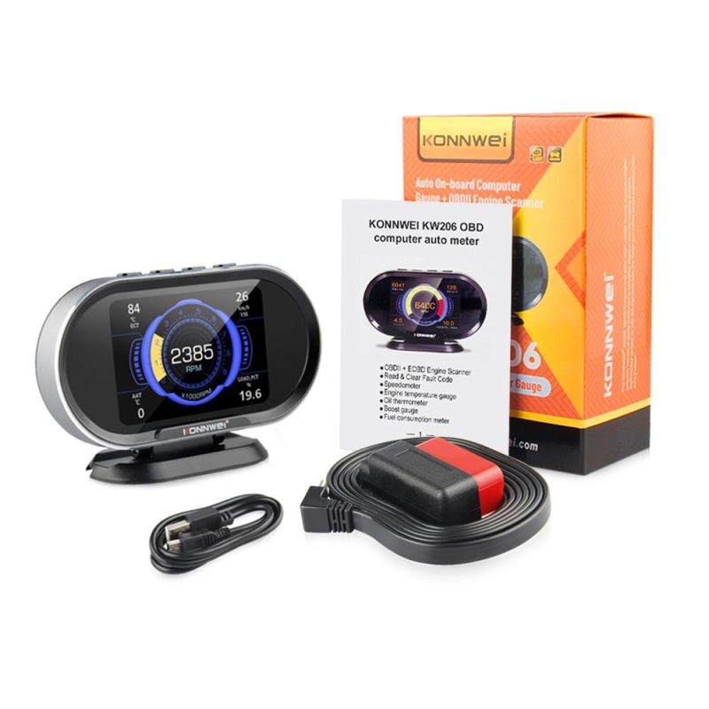 Konnwei Kw206 Car on-Board Computer Car Digital Computer Display OBD2 Scanner Fuel Consumption Water Temperature Gauge Speedometer Hud