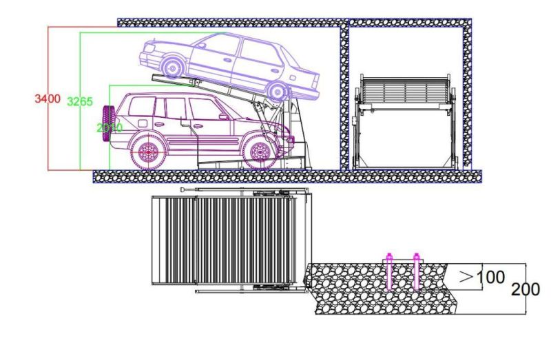 Basement Tilt Car Parking Lift Two Post for Garage