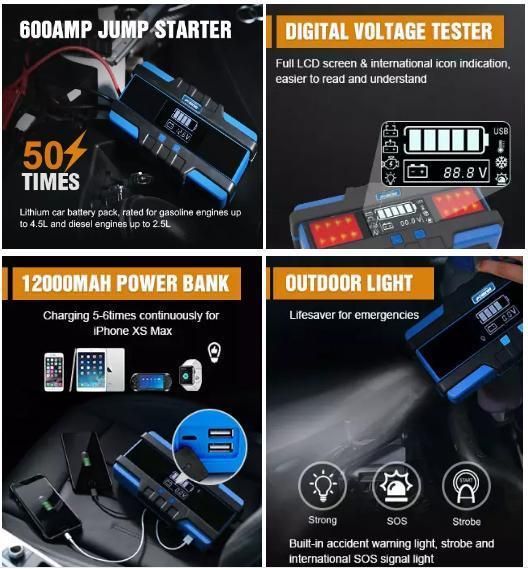 Heavy Duty 12000mAh Powerbank Jump Starter GS Multifunction Portable 12V Car Battery Jump Starter for Emergency Charger