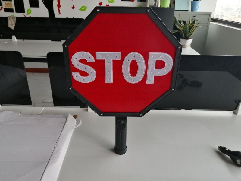 Plastic Safe-T-Paddle Traffic Safety Signs with Stop Text on Red Base