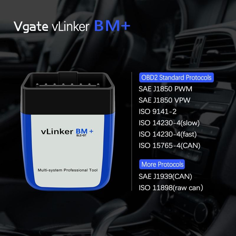 Original OBD2 Vgate Vlinker Bm+ Elm327 V2.2 for B-M-W Scanner Bluetooth 3.0 Android OBD 2 Car Diagnostic Elm 327 Auto Tool