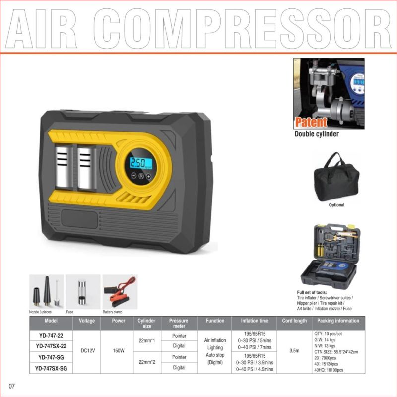 Car Air Compressor Tire Inflator Portable Air Pump Pressure Pump Tire for Car Tires Trucks & Inflatables 300L/Min 150 Psi