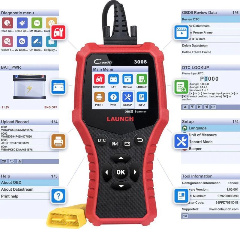 Launch OBD2 Scanner Obdii Auto Diagnostic Tool Cr3008 Universal Full OBD 2 Engine Code Reader Free Update