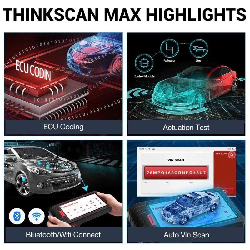 Thinkcar Thinkscan Max Tools for Auto Full System Diagnostic Scanner 28 Reset Function Bi-Directional Test ECU Coding Via Crp909