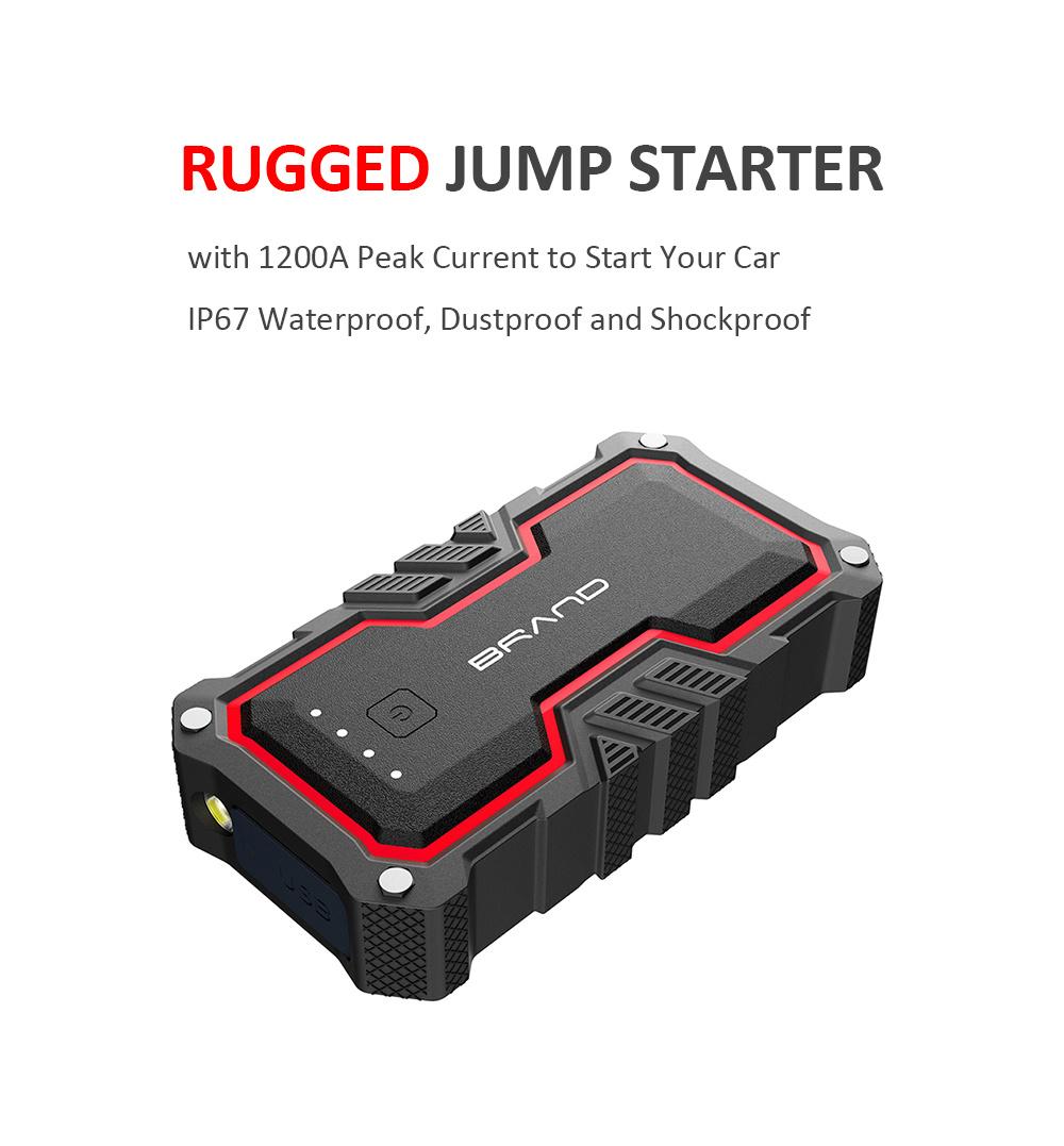 Waterproof Rugged Vehicle Battery Jump Pack Box 1200A Peak Portable Car Jump Starter