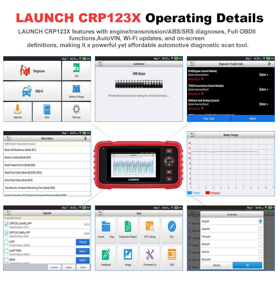 Launch Crp123X OBD2 Code Reader for Engine Transmission ABS SRS Diagnostics with Autovin Service Lifetime Free Update Online