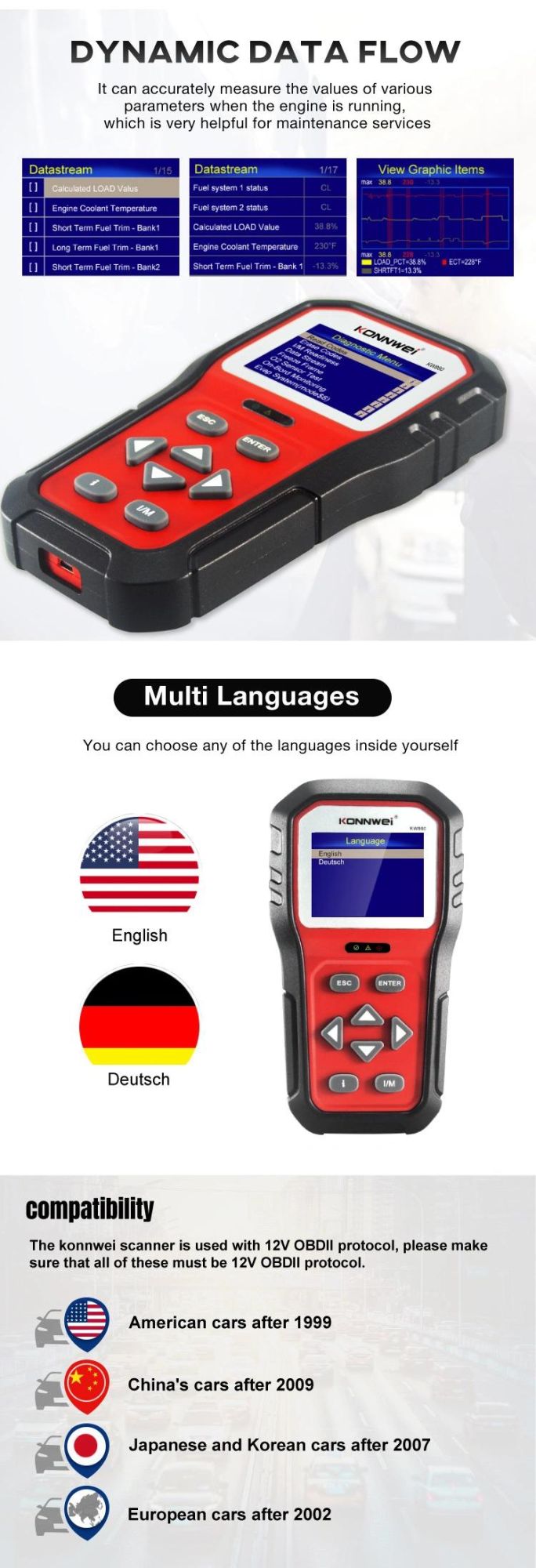 Konnwei Kw860 OBD2 Scanner OBD2 Car Diagnostic Auto Diagnostic Scan Tool Read & Clear Fault Error Codes OBD2 Automotive Scanner