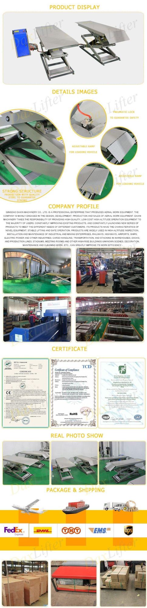 China Supplier Garage Equipment Low Profile Scissor Car Service Lift