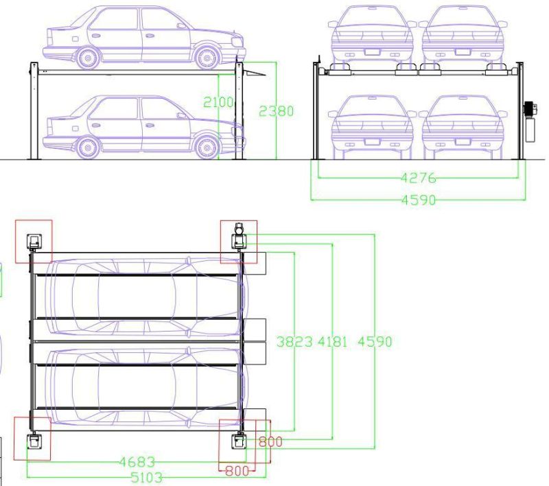 Hot Sale Hydraulic Car Lift Four Post Parking for 4 Vehicles