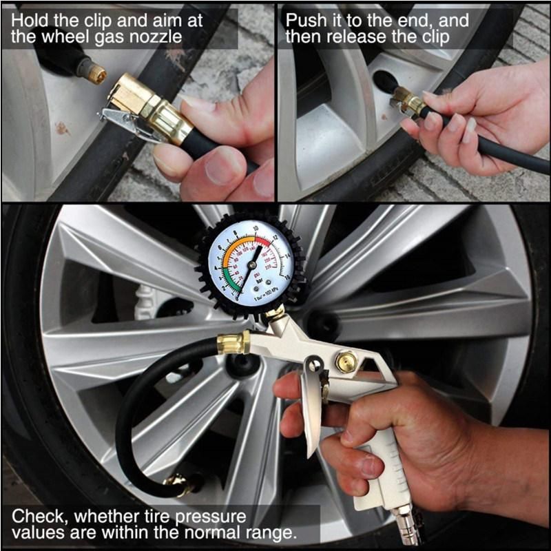Garage Air Line Tyre Pump Car Tyre Inflator Pressure Gauge for Compressor Gun