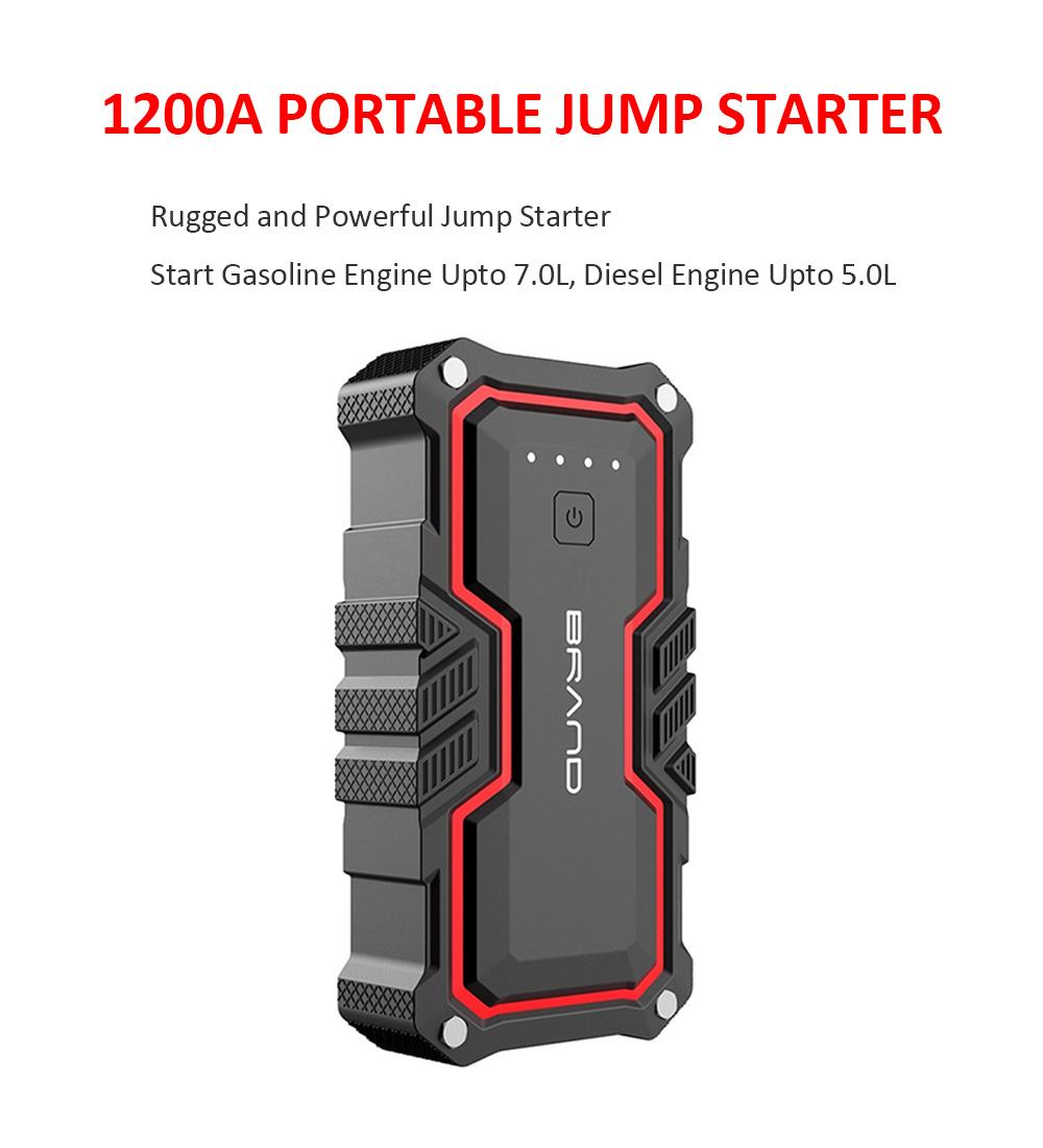 Waterproof Rugged Vehicle Battery Jump Pack Box 1200A Peak Portable Car Jump Starter