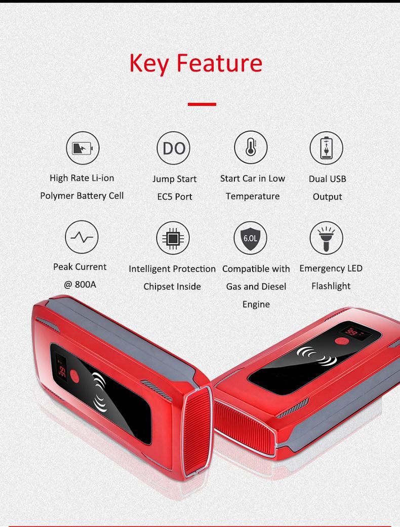800A Peak Current Portable Lithium Vehicle Battery Pack Jump Start Box Car Jump Starter