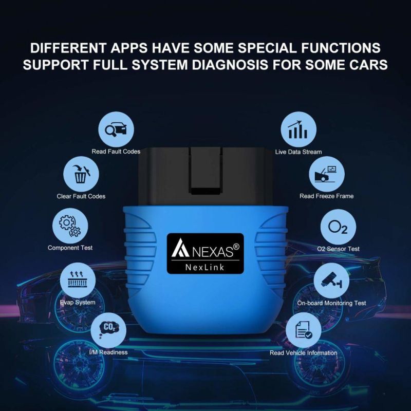 Nexas Nexlink Bluetooth 5.0 OBD 2 Scanner Eobd Diagnostic Tool Engine Code Reader Car Scan Tool for Ios Android Windows