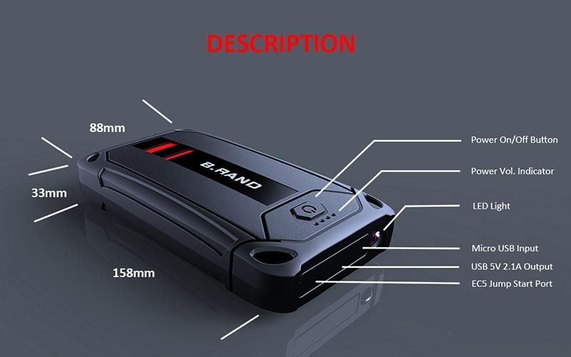 Waterproof Vehicle Battery Jump Pack 600A Peak Portable Battery Jump Box Car Jump Starter