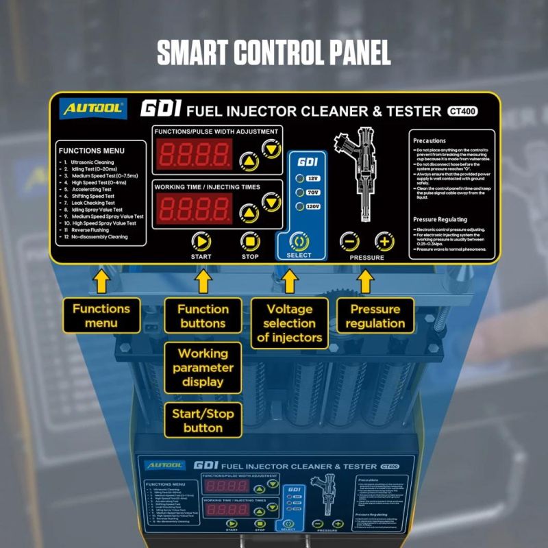 Autool CT400 Gdi Injector Tester Cleaner Machine 6 Cylinders Fuel Injector Cleaner Tester for Car Motorcycle 110V 220V