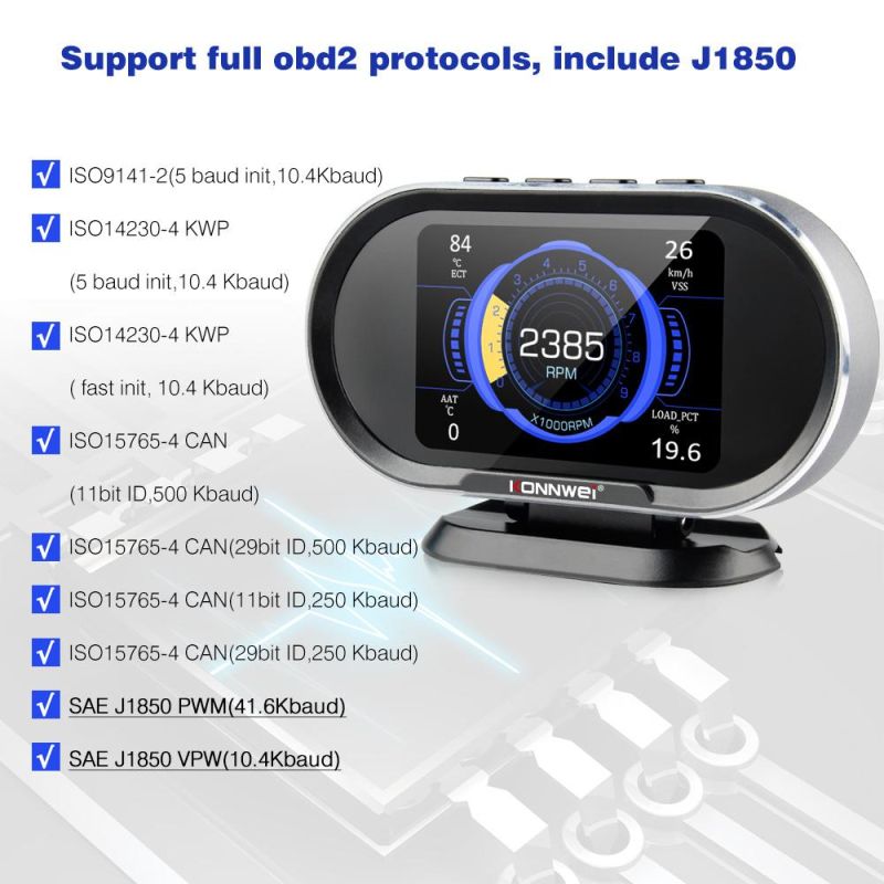 Konnwei Kw206 Car on-Board Computer Car Digital Computer Display OBD2 Scanner Fuel Consumption Water Temperature Gauge Speedometer Hud