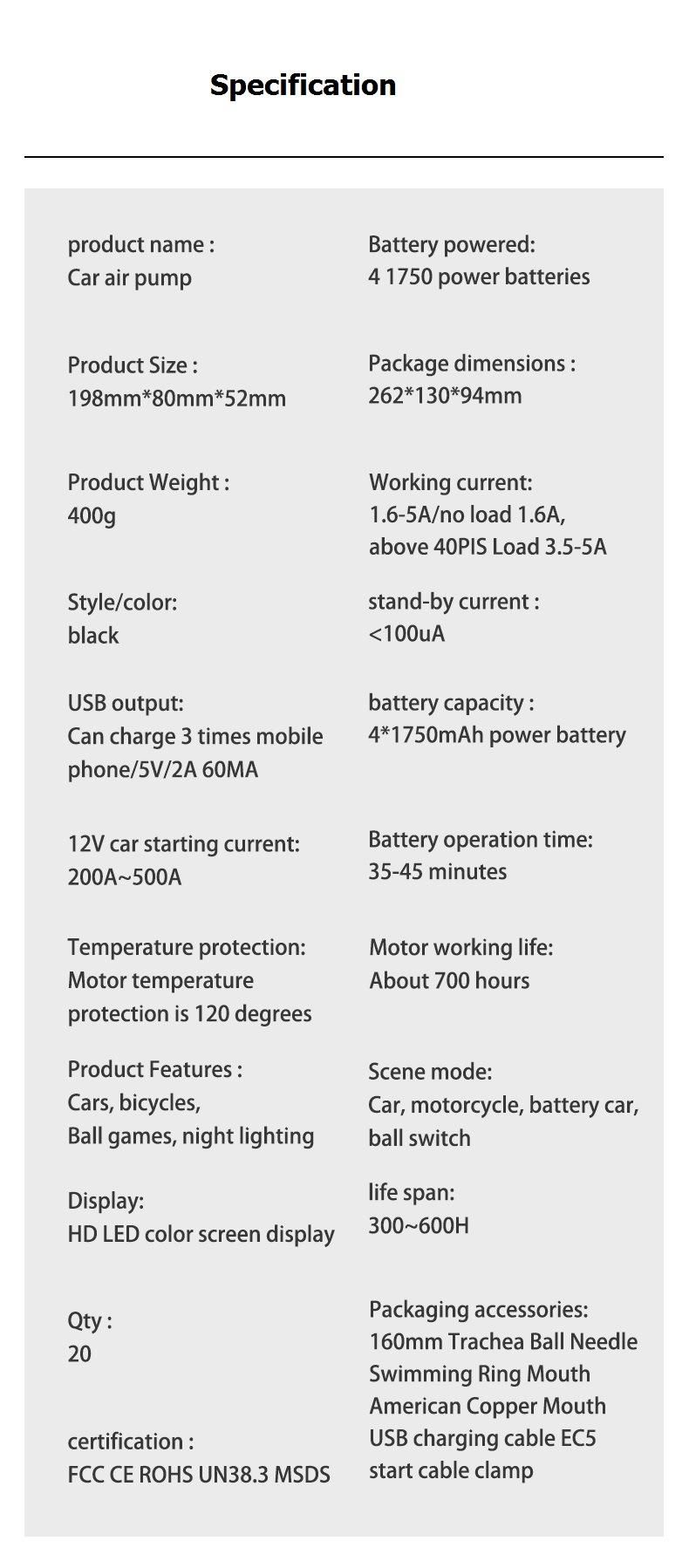 Air Compressor Portable Tire Inflator, Electric Air Pump 150psi with Pressure Gauge, Heat Dissipation, Rechargeable, Power Bank, Tire Pump for Motorcycle Tires