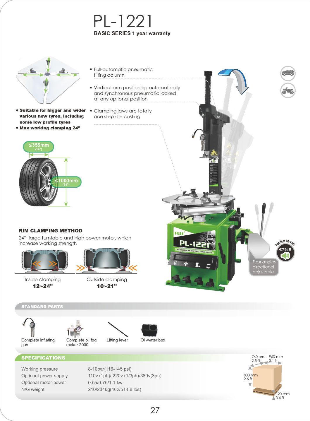 Puli Full Automatic Tilting Tyre Changer CE Pl-1221 Economical Automatic Car Workshop for Sale