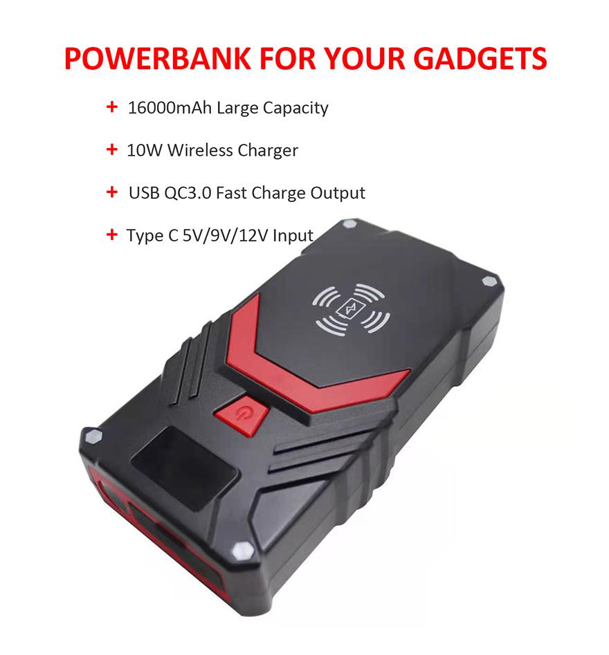 1600A Peak Current Vehicle Lithium Battery Jumper Box Start Pack Portable Car Jump Starter