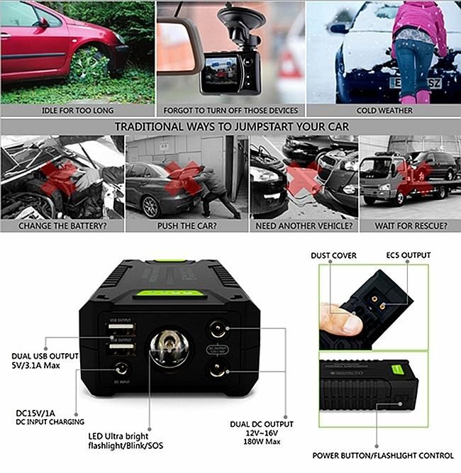 Portable Car Accu Jump Starter Battery Power Booster 1000A for Start The Car