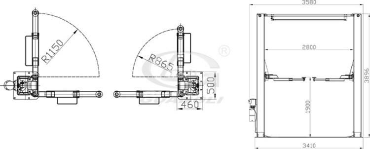 Guangli Factory Supply 2 Gantry Post Auto Lift 4500 Hydraulic Car Lift