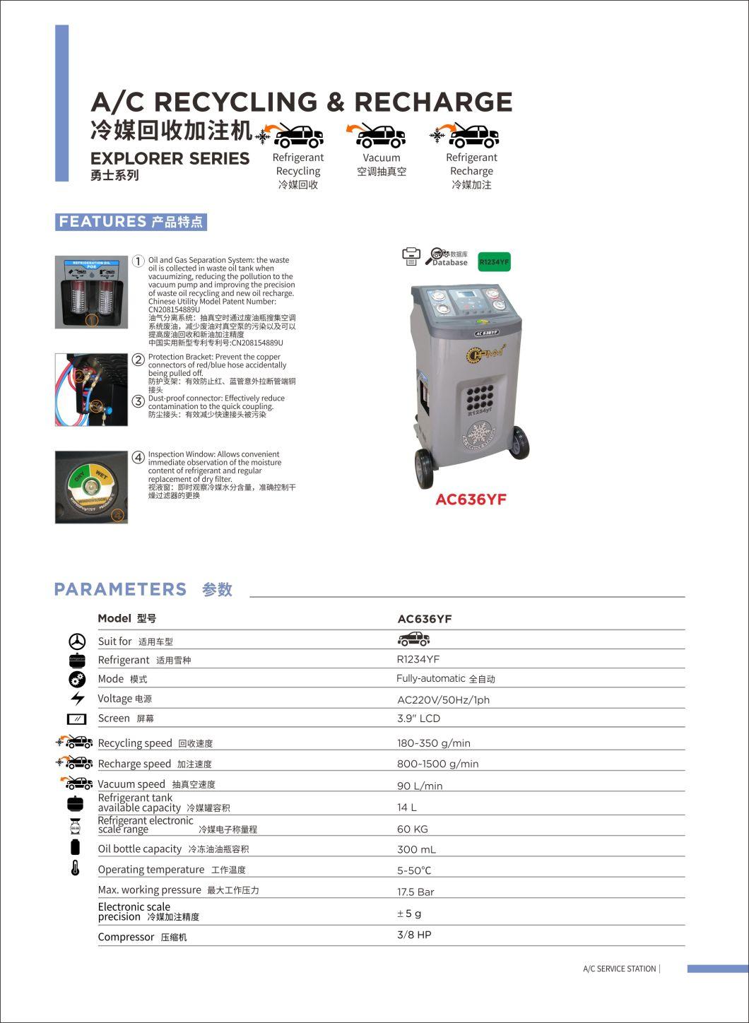 A/C Recovery Machine AC636yf A/C Recycling & Recharger R-1234yf Refrigerant Recovery, Recycling and Recharging Machine