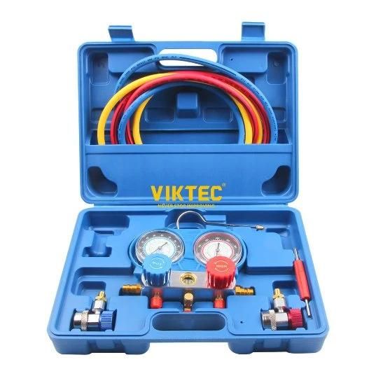 Viktec Manifold Gauge Set Diagnostic A/C Tool Kit R22 R134A R410A Refrigeration Brass Automotive Tool