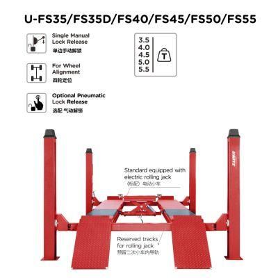 Unite U-Fs40 CE Approved Four Post Vehicle Lift 4 Tons for Wheel Alignment