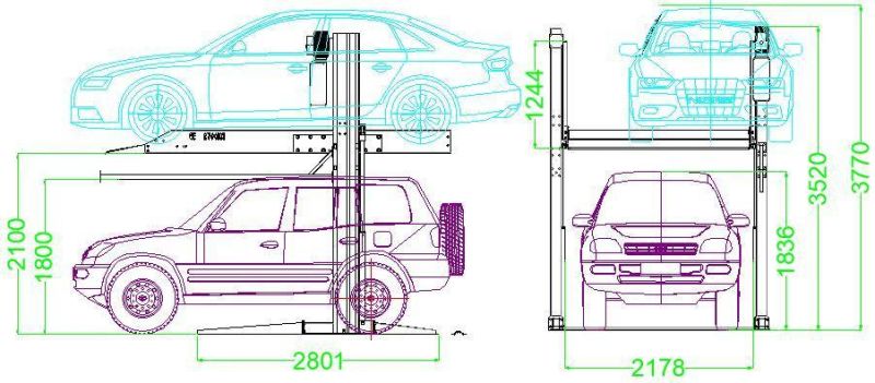 Electric Unlock Car Parking Lift with Ce