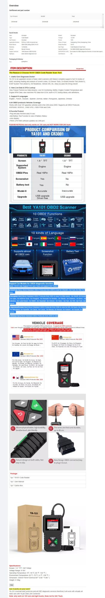 OBD Interface Automobile Fault Code Reading Card Detector