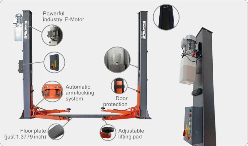 4500kg Base Plate Two Post Lift Hydraulic Hoist for Automobile Vehicles