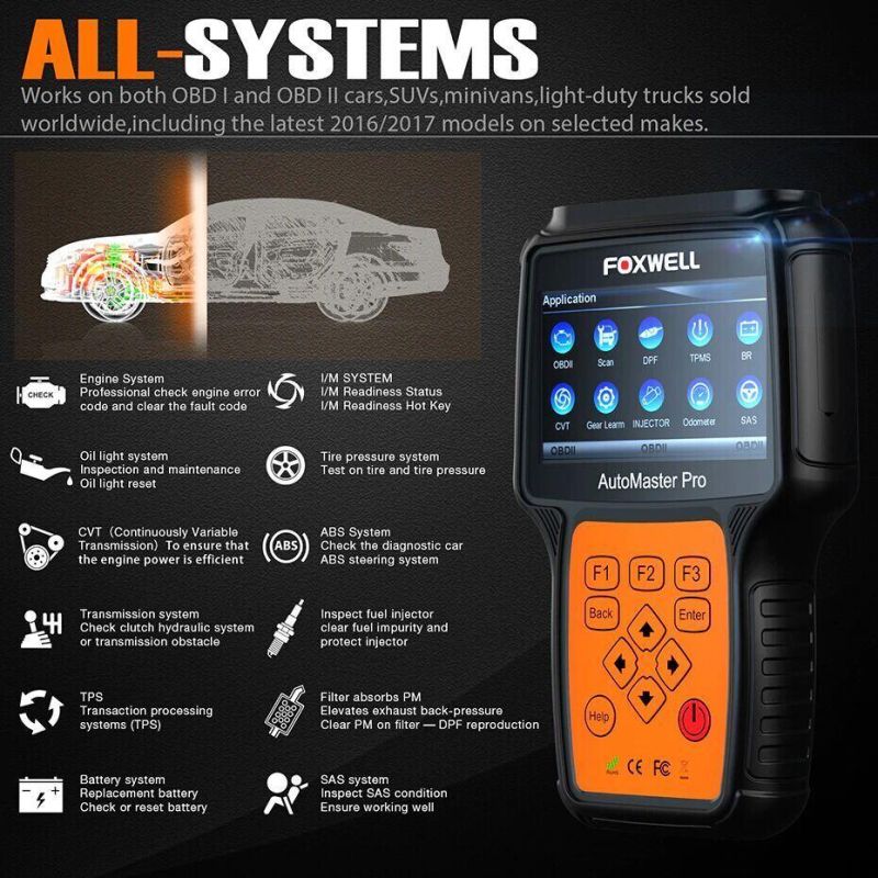 Foxwell Nt644 PRO Support 60+ Makes Full System Diagnostic Scanner with Special Functions (EPB/ABS/SRS/DPF/SAS/TMPS/Injector/SAS/Oil Reset)