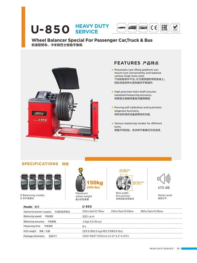 Unite Bus Wheel Balancing Machine for Light Truck Tyre Machine Truck Wheel Balancer U-850