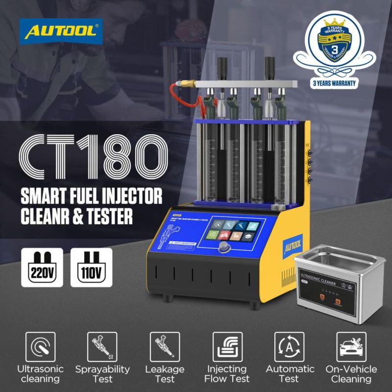 Autool CT180 Intelligent Upgrade Fuel Injector Tester Cleaning Machine Injector Ultrasonic Cleaner 4-Cylinders 110V 220V for Gdi