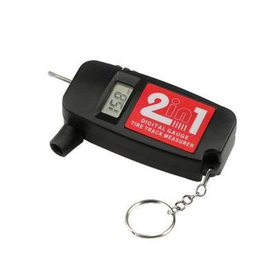 2 in 1 Mini LCD Digital Tire Tyre Keychain Air Pressure and Depth Gauge for Car Auto Motorcycle