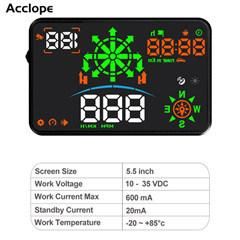 Acclope Car OBD2 Hud Head up Display Support Satellite Navigation GPS Speed Clock Fault Alarm Driving Time and Distance Display