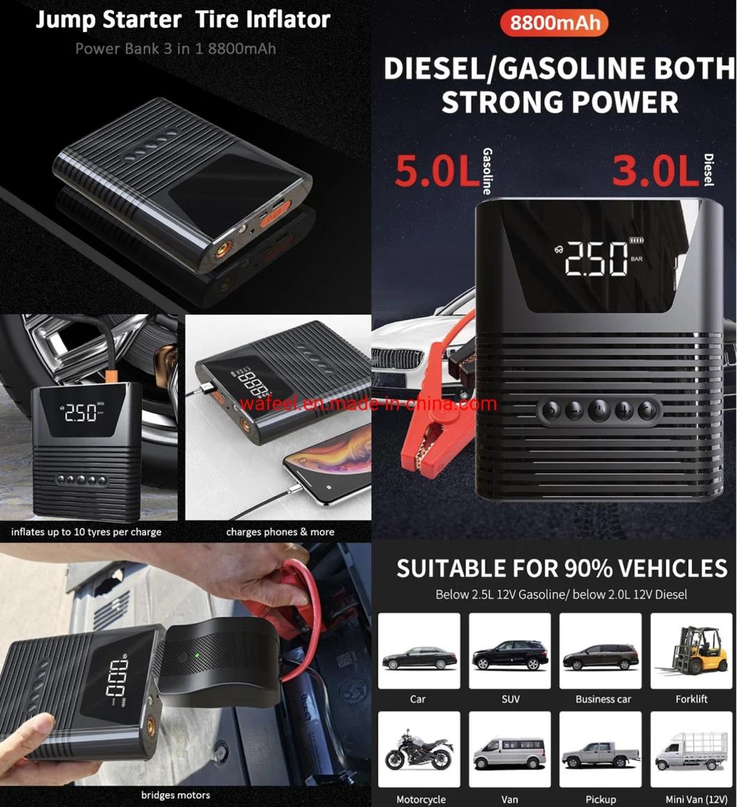 3 in 1 Jump Starter with Digital Tire Inflator Emergency Car Power Bank 8800mAh