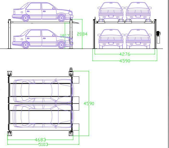 Garage Double Level 4 Post Parking System for 4 Cars