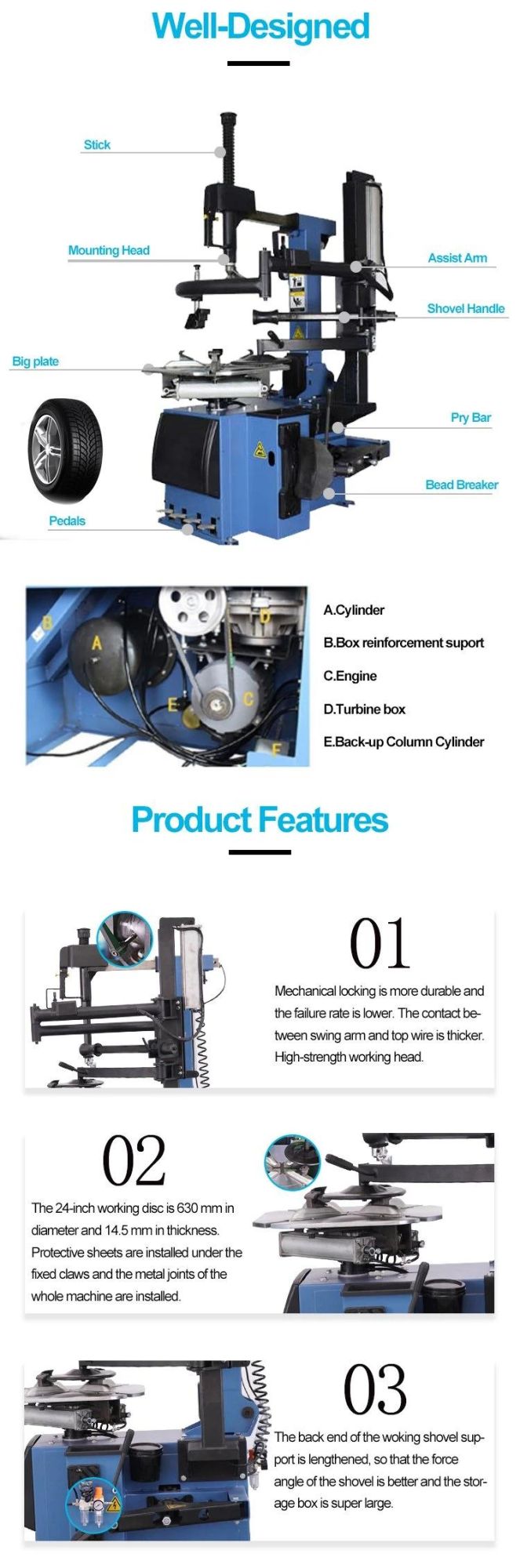 OEM ODM Manufacture Good Quality Garage Shop Automatic Tilt-Back Arm Tire Changer