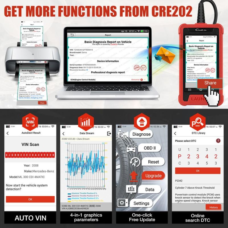 Launch X431 OBD2 Scanner Elite Cre205 Auto OBD2 ABS SRS Code Reader Diagnostic Tools Oil TPMS DPF 5 Reset Service Crp123e Cr3001