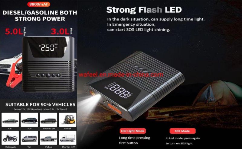 LED Light Digital Power Bank 8800mAh, Portable Car Jump Starter with Air Compressor Max 150psi