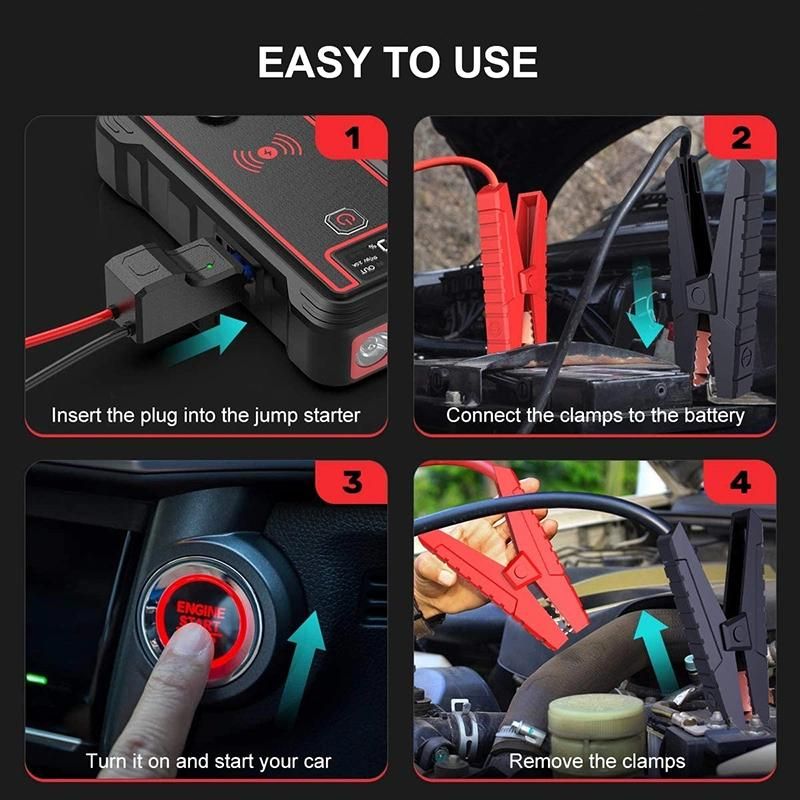 Portable 1600A Peak Current Car Jump Pack Vehicle Battery Jumper Box Lithium Jump Starter