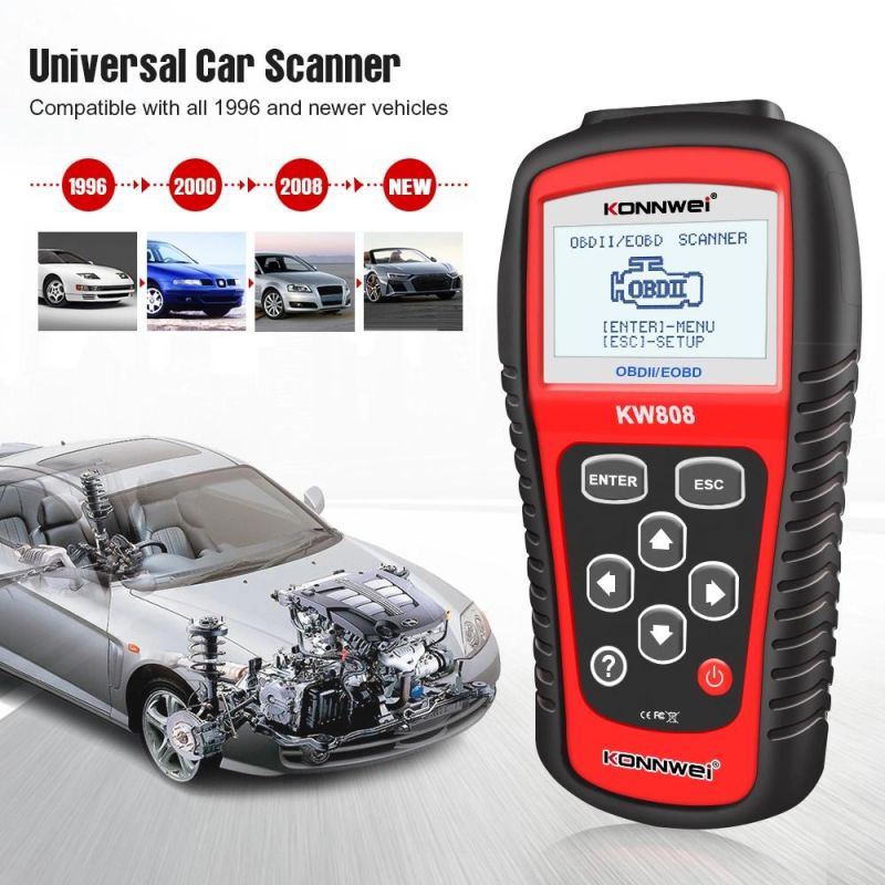 Konnwei Kw808 OBD Car Scanner OBD2 Auto Automotive Diagnostic Scanner Tool Supports Can J1850 Engine Fualt Code Reader