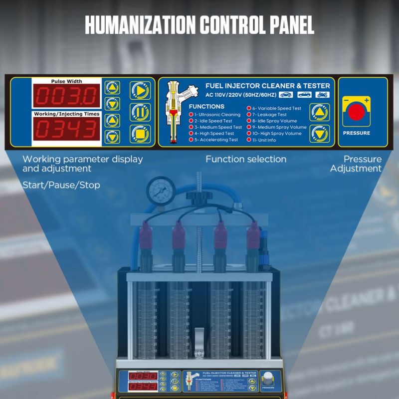 Autool CT160 220V/110V 4-Cylinderscar Fuel Injector Flushing Nozzles Fuel Injector Tester Ultrasound Heating Cleaning Injectors Motorcycle
