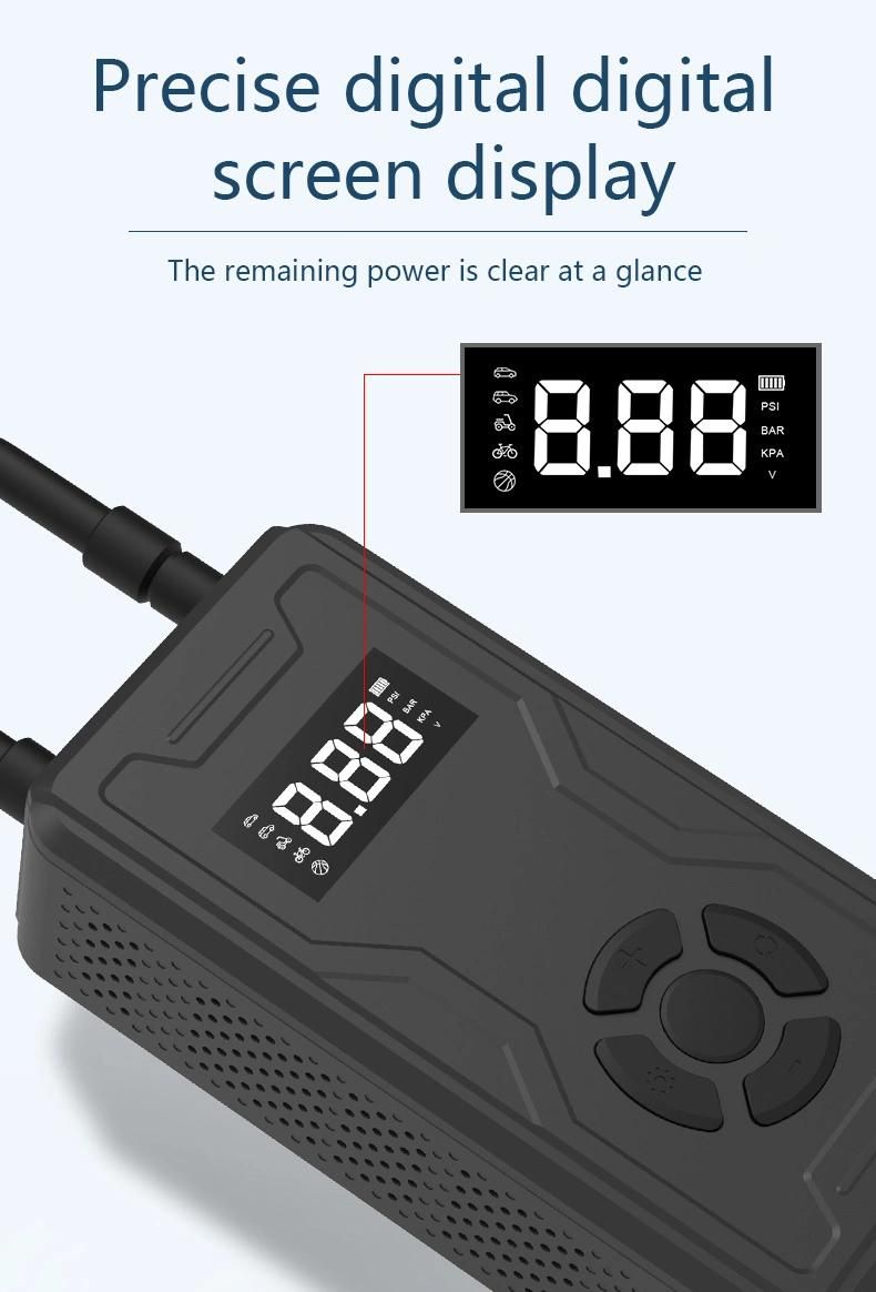 Two-in-One Portable Air Pump and Emergency Start Power with Precise Digital Screen Display, Tire Pump for Bike Motorcycle Tires Ball