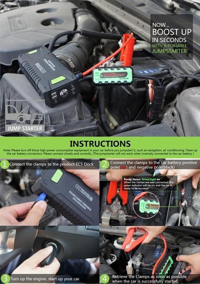 20000mAh Car Jump Starter Portable Booster Charger Power Bank Battery LED Torch